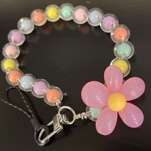 Cell phone lanyard, colorful acrylic beads and flower, NIB